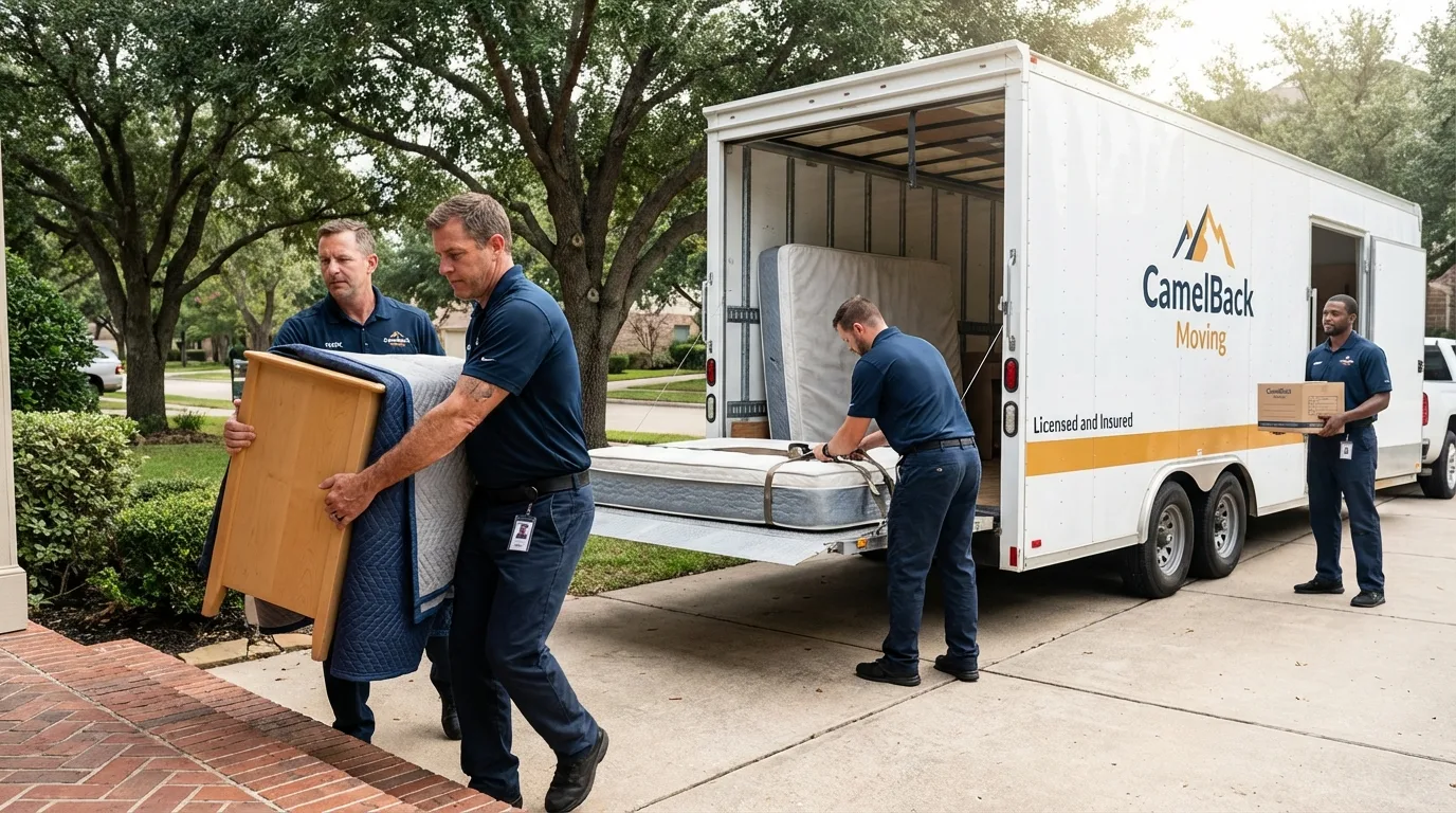 Crew loading residential truck for cross-state move from Center Hill, FL